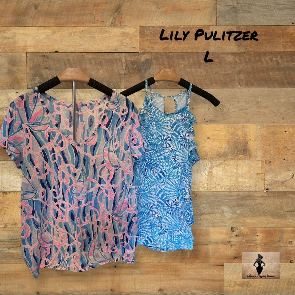 Lilly Pulitzer Pink and Purple Graphic Short Sleeve Blouse and Tank Top NWT